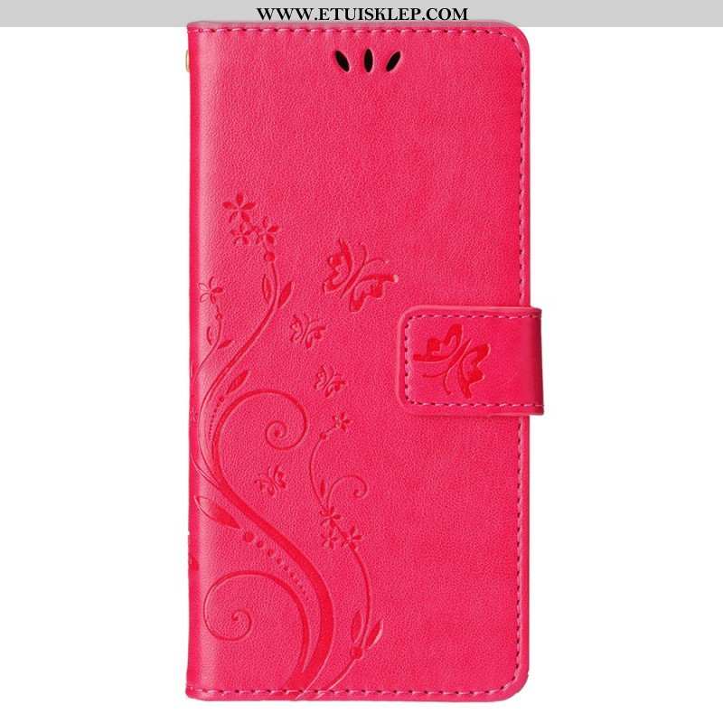 Etui Folio do iPhone 15 Kwiaty Ze Smyczą